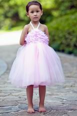Lovely Halter Flowers Pink Net Toddler Flower Girl Dress