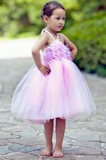 Lovely Halter Flowers Pink Net Toddler Flower Girl Dress