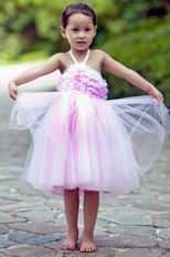 Lovely Halter Flowers Pink Net Toddler Flower Girl Dress