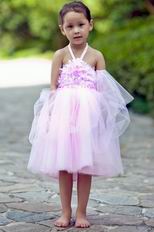 Lovely Halter Flowers Pink Net Toddler Flower Girl Dress