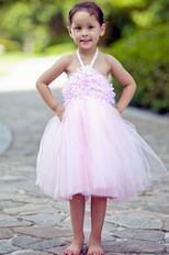 Lovely Halter Flowers Pink Net Toddler Flower Girl Dress