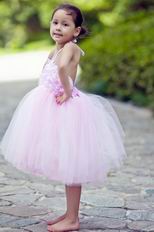 Lovely Halter Flowers Pink Net Toddler Flower Girl Dress