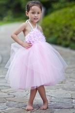 Lovely Halter Flowers Pink Net Toddler Flower Girl Dress