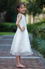 Cheap Scoop Ankle Length Ivory Organza Toddler Flower Girl Dress