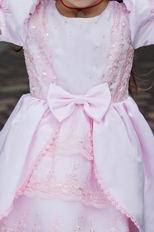 Low Price Scoop Appliques Bow Beading Pink Dress For Infant Flower Girl