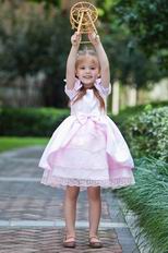 Low Price Scoop Appliques Bow Beading Pink Dress For Infant Flower Girl