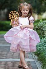 Low Price Scoop Appliques Bow Beading Pink Dress For Infant Flower Girl