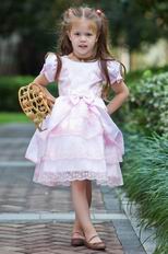 Low Price Scoop Appliques Bow Beading Pink Dress For Infant Flower Girl