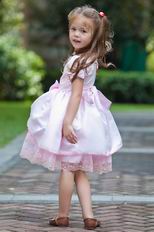 Low Price Scoop Appliques Bow Beading Pink Dress For Infant Flower Girl