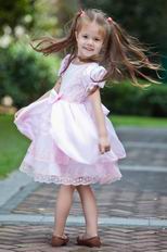 Low Price Scoop Appliques Bow Beading Pink Dress For Infant Flower Girl