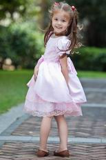 Low Price Scoop Appliques Bow Beading Pink Dress For Infant Flower Girl