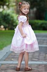 Low Price Scoop Appliques Bow Beading Pink Dress For Infant Flower Girl
