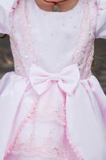 Low Price Scoop Appliques Bow Beading Pink Dress For Infant Flower Girl