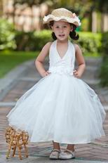 Halter V Neck Beading Belt Ankle Length Tulle Toddler Flower Girl Dress