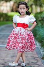 Unique Scoop Short Sleeves Stamp Flower Flower Girl Dresses