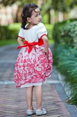 Unique Scoop Short Sleeves Stamp Flower Flower Girl Dresses