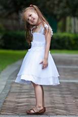 Vintage Straps A-line White Organza Flower Girl Dress For Sale
