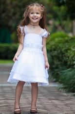 Vintage Straps A-line White Organza Flower Girl Dress For Sale