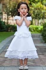 Cheap Scoop A-line Cap Sleeves White Lace Chiffon Flower Girl Dress