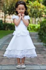 Cheap Scoop A-line Cap Sleeves White Lace Chiffon Flower Girl Dress