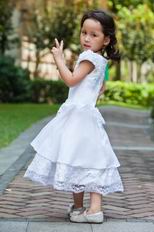 Cheap Scoop A-line Cap Sleeves White Lace Chiffon Flower Girl Dress