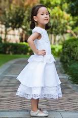 Cheap Scoop A-line Cap Sleeves White Lace Chiffon Flower Girl Dress