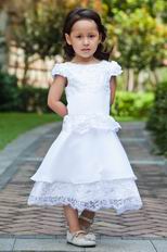 Cheap Scoop A-line Cap Sleeves White Lace Chiffon Flower Girl Dress
