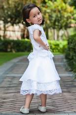 Cheap Scoop A-line Cap Sleeves White Lace Chiffon Flower Girl Dress