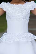 Cheap Scoop A-line Cap Sleeves White Lace Chiffon Flower Girl Dress