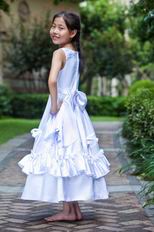 Affordable Scoop Flowers Belt Bow Ivory Flower Girl Dress Website