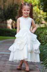 Cheap V-Neck Ball Gown Bubble Lace White Taffeta Flower Girl Dress