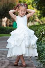 Cheap V-Neck Ball Gown Bubble Lace White Taffeta Flower Girl Dress