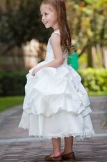 Cheap V-Neck Ball Gown Bubble Lace White Taffeta Flower Girl Dress