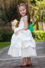 Cheap V-Neck Ball Gown Bubble Lace White Taffeta Flower Girl Dress