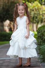 Cheap V-Neck Ball Gown Bubble Lace White Taffeta Flower Girl Dress