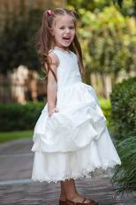 Cheap V-Neck Ball Gown Bubble Lace White Taffeta Flower Girl Dress