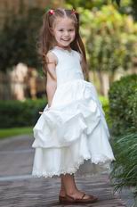 Cheap V-Neck Ball Gown Bubble Lace White Taffeta Flower Girl Dress