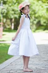 Wholesale Scoop Beading Sequin White Stain Flower Girl Dress