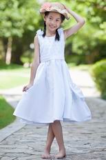 Wholesale Scoop Beading Sequin White Stain Flower Girl Dress