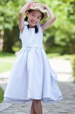 Wholesale Scoop Beading Sequin White Stain Flower Girl Dress