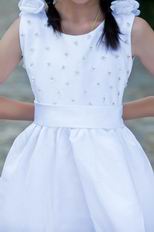 Wholesale Scoop Beading Sequin White Stain Flower Girl Dress