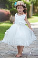 Lovely V-Neck Flower Embellish Ankle Length Flower Girl Dresses