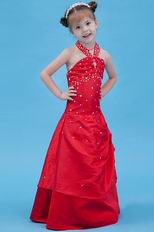 Beautiful Halter A-line Wine Red Taffeta Infant Flower Girl Dress