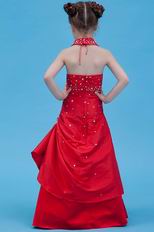 Beautiful Halter A-line Wine Red Taffeta Infant Flower Girl Dress