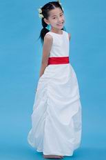 Wholesale Scoop Red Flower Belt White Taffeta Flower Girl Dresses