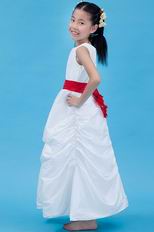 Wholesale Scoop Red Flower Belt White Taffeta Flower Girl Dresses