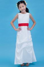 Wholesale Scoop Red Flower Belt White Taffeta Flower Girl Dresses