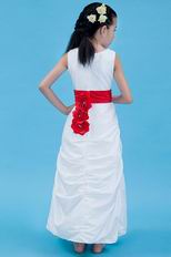 Wholesale Scoop Red Flower Belt White Taffeta Flower Girl Dresses