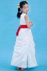 Wholesale Scoop Red Flower Belt White Taffeta Flower Girl Dresses