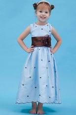 Lovely Scoop A-line Belt Blue Taffeta Toddler Flower Girl Dress